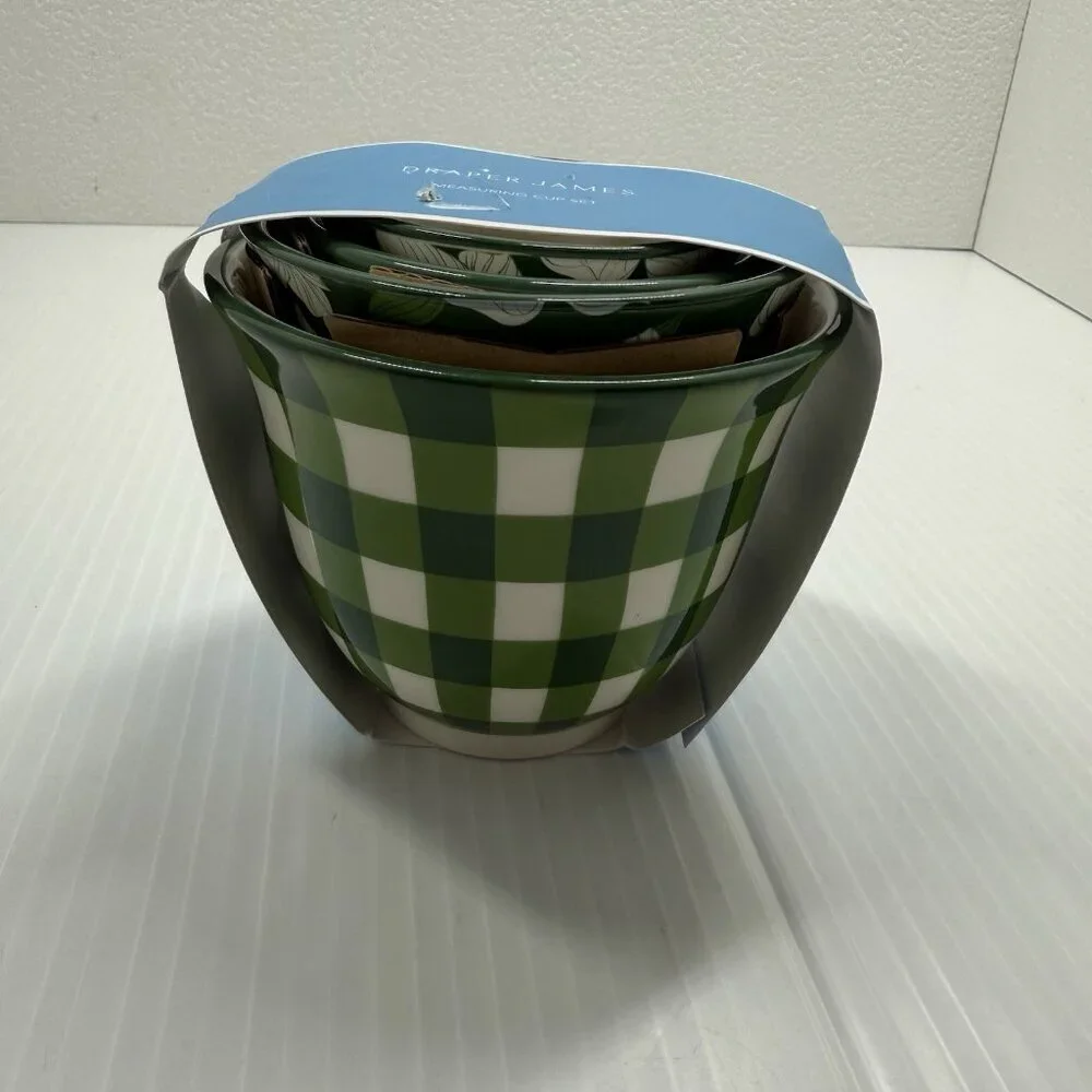 Draper James Green Gingham Floral Ceramic Measuring Cups Set 4 New Boxed Gift